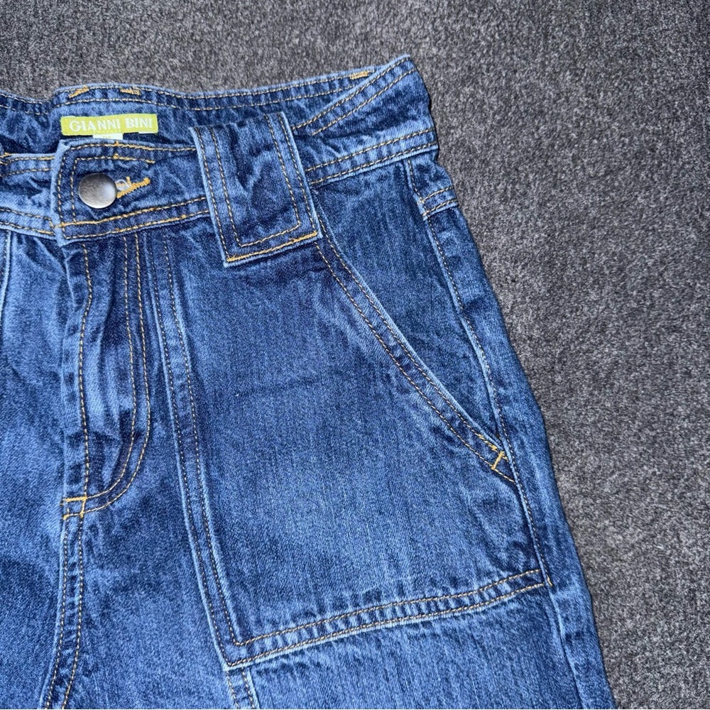 Gianni Bini High Rise Wide Leg Flare Jeans Patch Pocket Utility Denim 25 Seamed - Picture 6 of 9